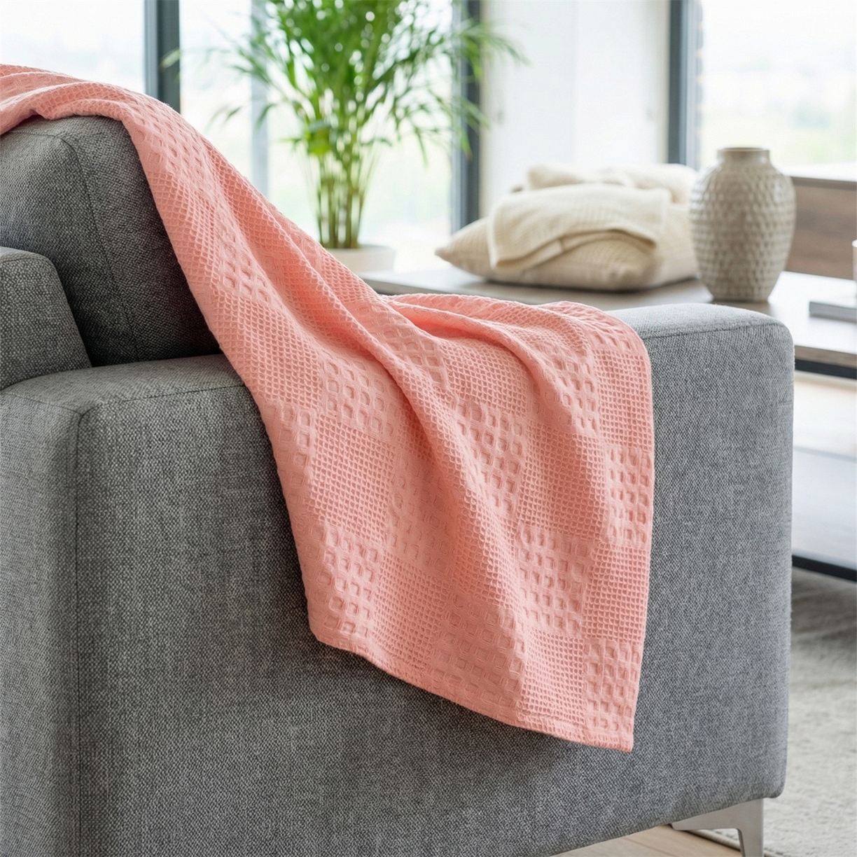 91家纺网 家纺一手货源 找家纺 娇兰毛巾 2026新款7a抗菌全棉安心棉毯盖毯艾格纱布毛巾被 粉色