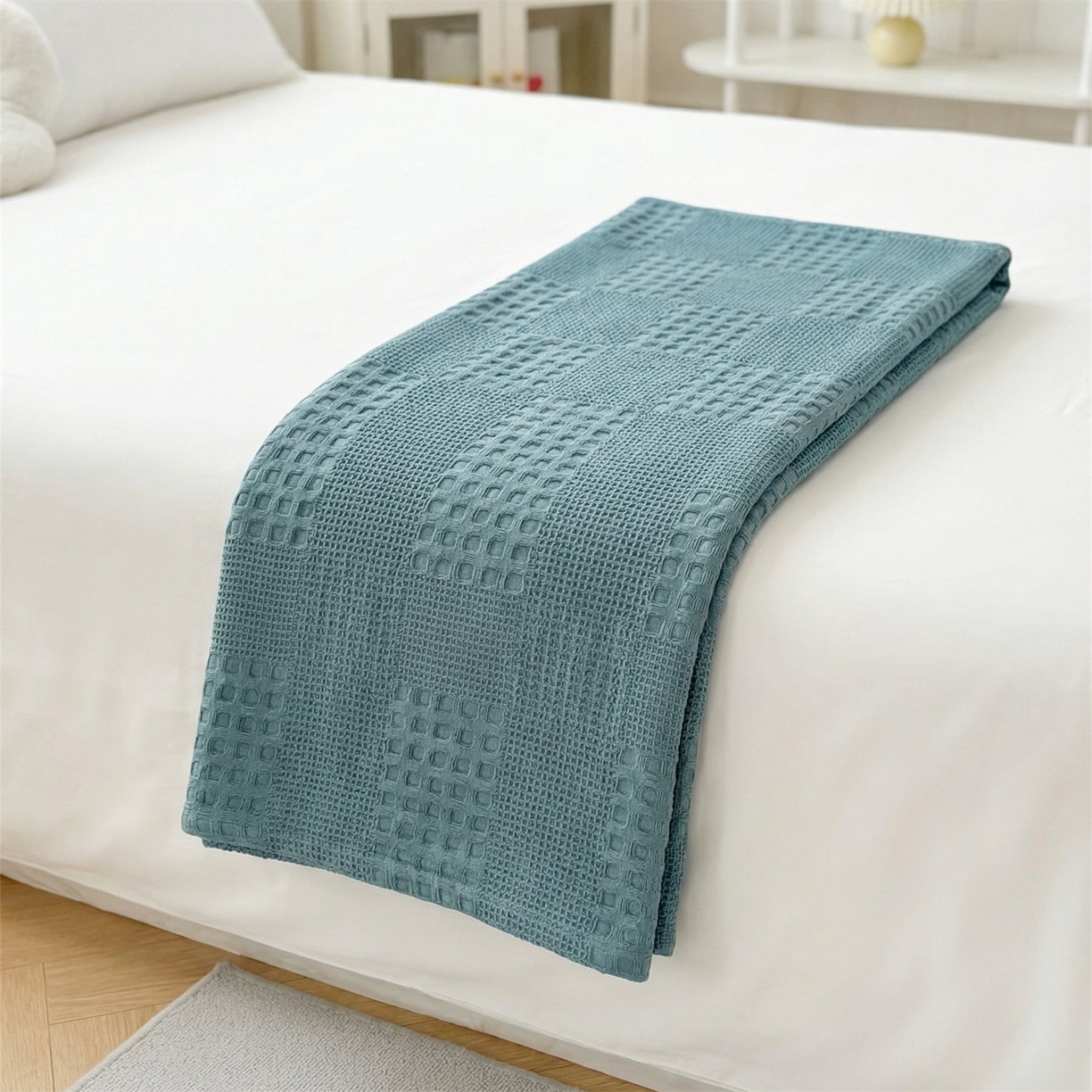 91家纺网 家纺一手货源 找家纺 娇兰毛巾 2026新款7a抗菌全棉安心棉毯盖毯艾格纱布毛巾被 蓝色