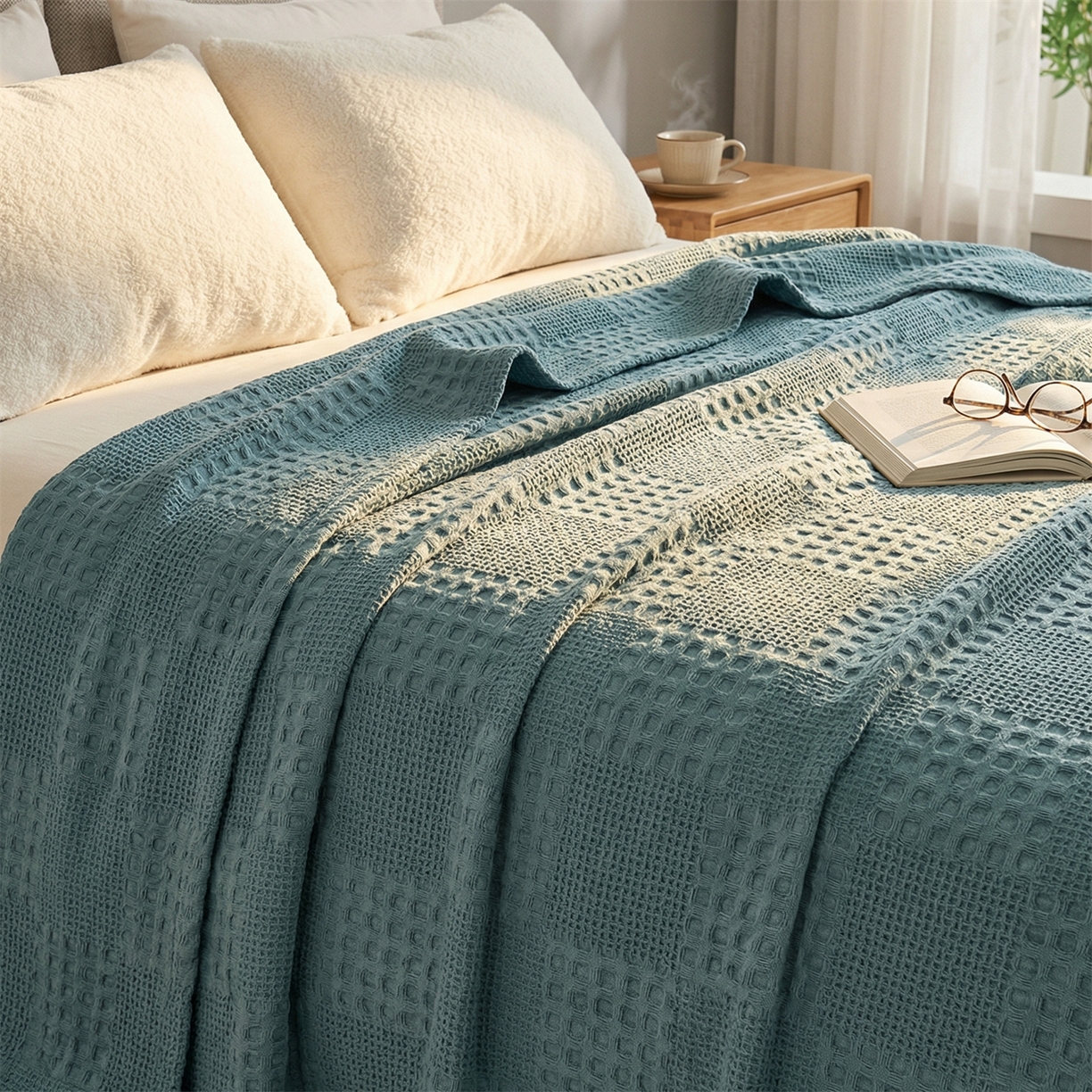 91家纺网 家纺一手货源 找家纺 娇兰毛巾 2026新款7a抗菌全棉安心棉毯盖毯艾格纱布毛巾被 蓝色