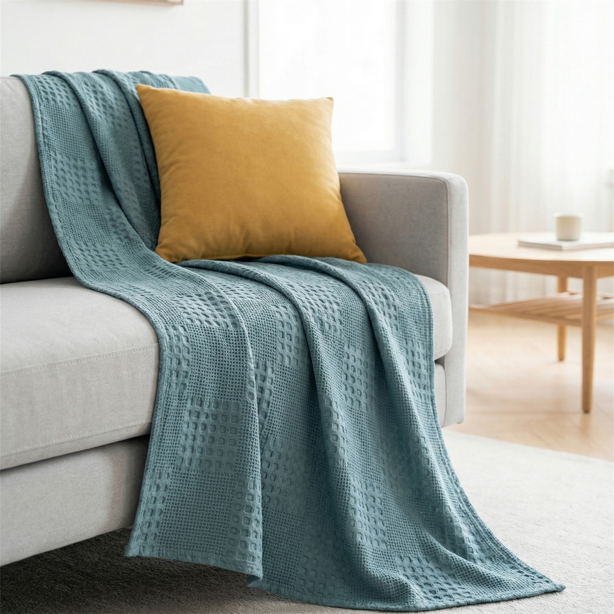 91家纺网 家纺一手货源 找家纺 娇兰毛巾 2026新款7a抗菌全棉安心棉毯盖毯艾格纱布毛巾被 蓝色