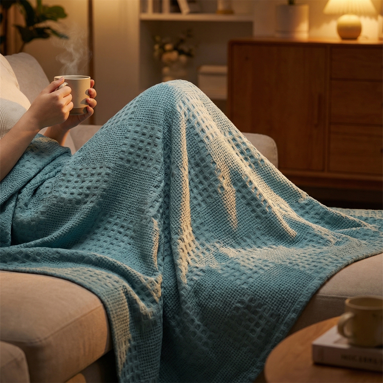 91家纺网 家纺一手货源 找家纺 娇兰毛巾 2026新款7a抗菌全棉安心棉毯盖毯艾格纱布毛巾被 蓝色