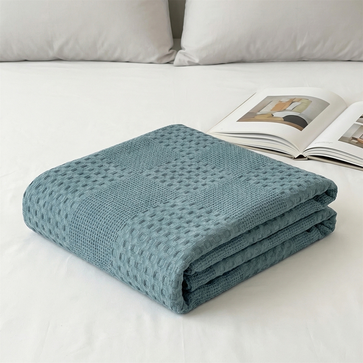 91家纺网 家纺一手货源 找家纺 娇兰毛巾 2026新款7a抗菌全棉安心棉毯盖毯艾格纱布毛巾被 蓝色