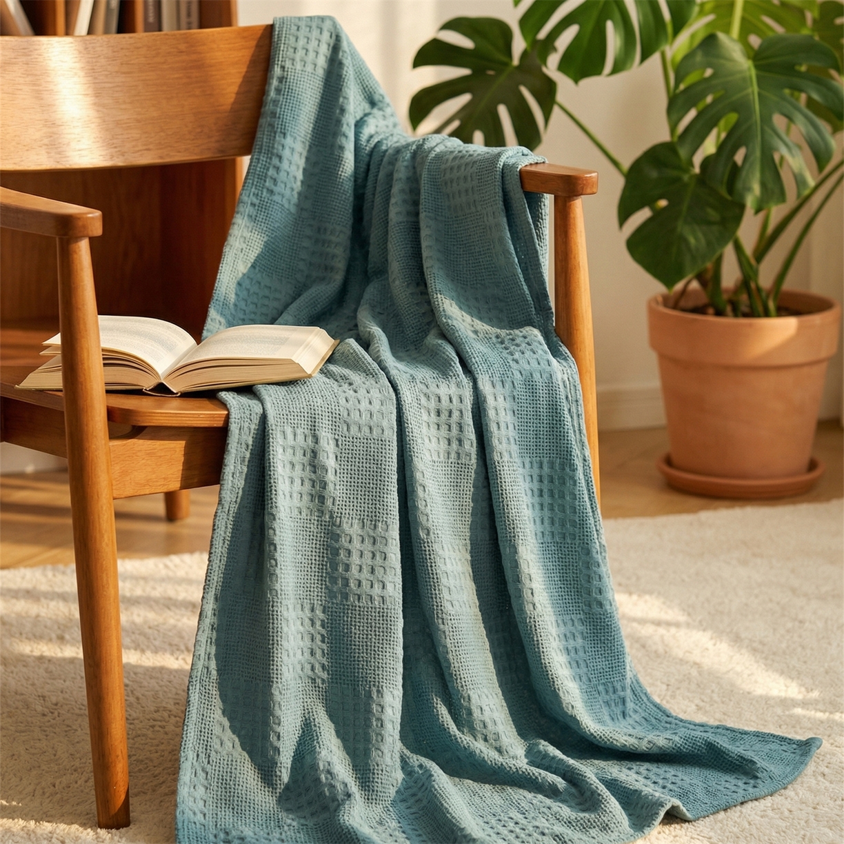 91家纺网 家纺一手货源 找家纺 娇兰毛巾 2026新款7a抗菌全棉安心棉毯盖毯艾格纱布毛巾被 蓝色