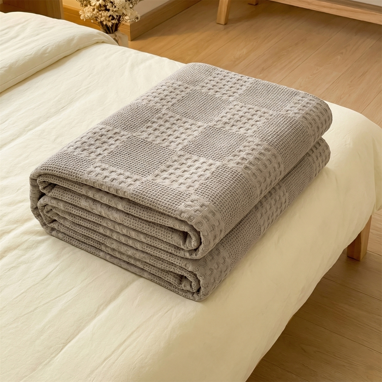 91家纺网 家纺一手货源 找家纺 娇兰毛巾 2026新款7a抗菌全棉安心棉毯盖毯艾格纱布毛巾被 浅灰