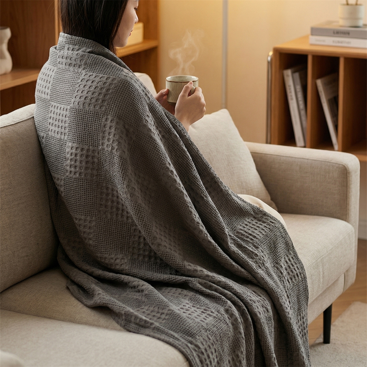 91家纺网 家纺一手货源 找家纺 娇兰毛巾 2026新款7a抗菌全棉安心棉毯盖毯艾格纱布毛巾被 深灰