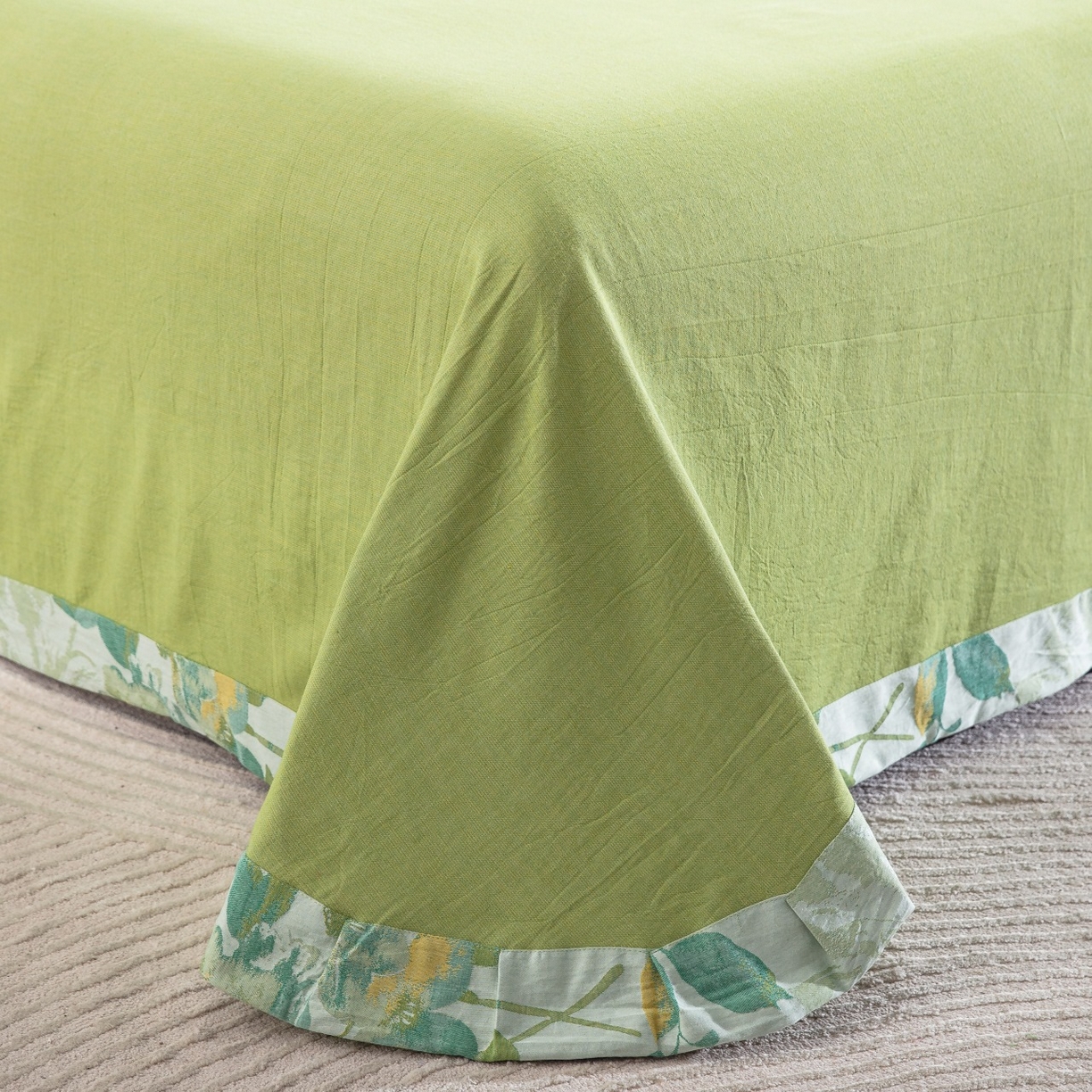 91家纺网 家纺一手货源 找家纺 仰望棉麻双层纱供应链 2026新款念奴娇全棉纯棉色织提花纽扣款四件套 念奴娇-绿色