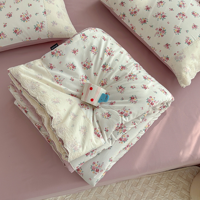 91家纺网 家纺一手货源 找家纺 （总）铺尚美家纺 2026春夏新款古法水洗云感棉夏被四件套全棉花边印花夏凉被空调被