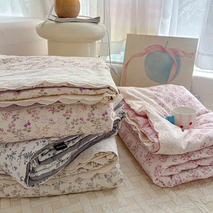 91家纺网 家纺一手货源 找家纺 （总）铺尚美家纺 2026春夏新款古法水洗云感棉夏被四件套全棉花边印花夏凉被空调被