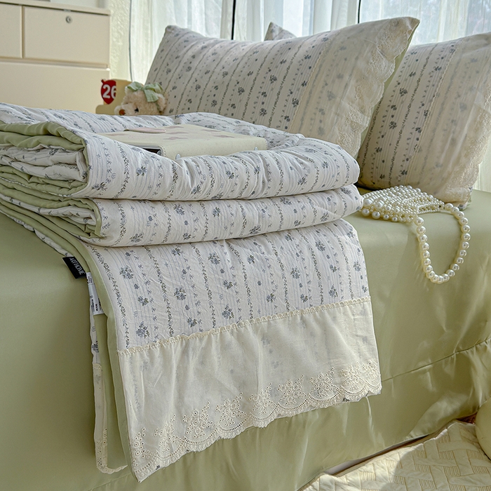 91家纺网 家纺一手货源 找家纺 （总）铺尚美家纺 2026春夏新款古法水洗云感棉夏被四件套全棉花边印花夏凉被空调被