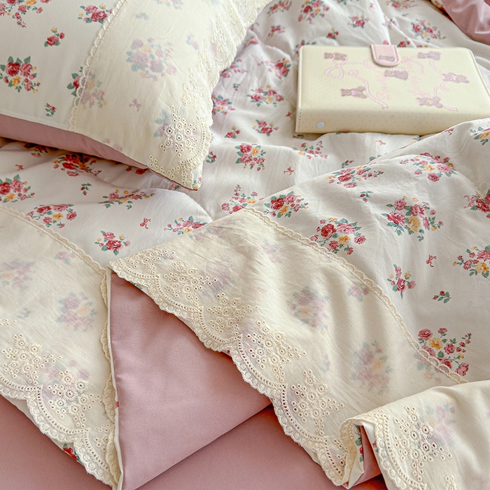 91家纺网 家纺一手货源 找家纺 （总）铺尚美家纺 2026春夏新款古法水洗云感棉夏被四件套全棉花边印花夏凉被空调被