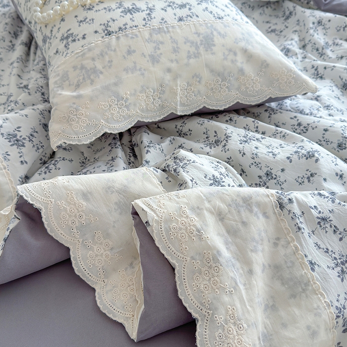 91家纺网 家纺一手货源 找家纺 铺尚美家纺 2026春夏新款古法水洗云感棉夏被四件套全棉花边印花夏凉被空调被 素羽