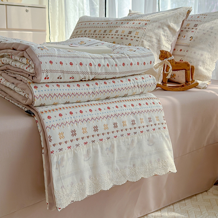 铺尚美家纺 2026春夏新款古法水洗云感棉夏被四件套全棉花边印花夏凉被空调被 小马驹