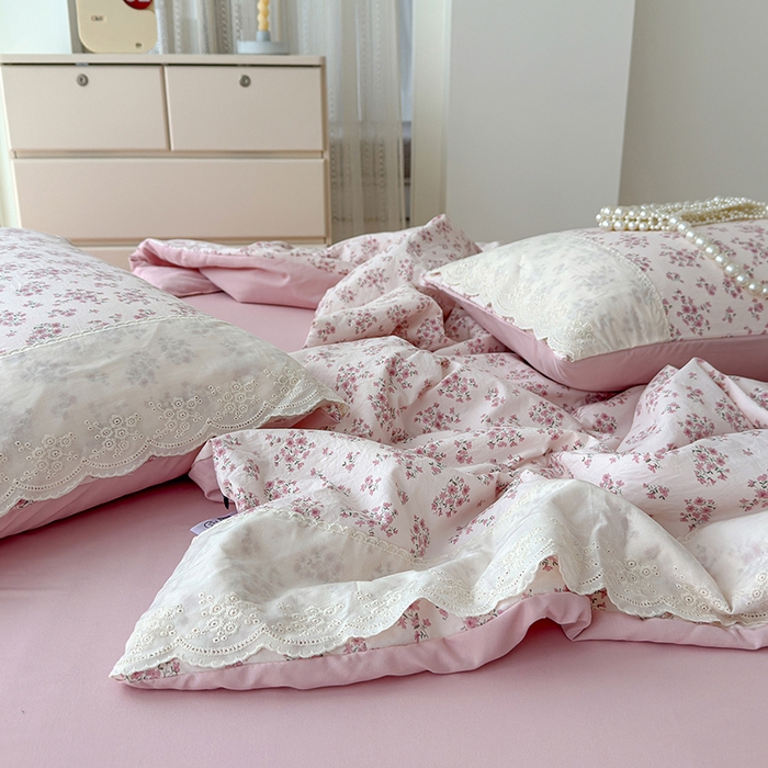 91家纺网 家纺一手货源 找家纺 铺尚美家纺 2026春夏新款古法水洗云感棉夏被四件套全棉花边印花夏凉被空调被 桃笺