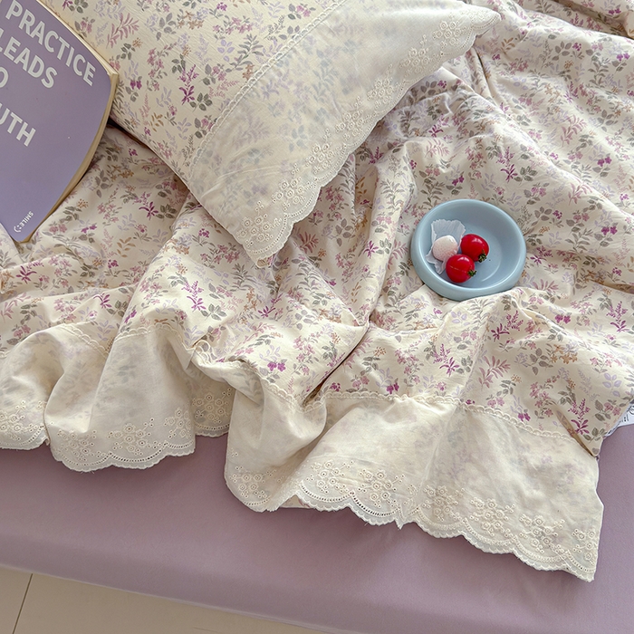 91家纺网 家纺一手货源 找家纺 铺尚美家纺 2026春夏新款古法水洗云感棉夏被四件套全棉花边印花夏凉被空调被 花酿