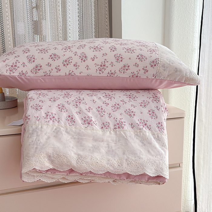 91家纺网 家纺一手货源 找家纺 铺尚美家纺 2026春夏新款古法水洗云感棉夏被四件套全棉花边印花夏凉被空调被 桃笺