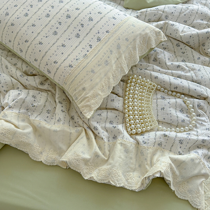 91家纺网 家纺一手货源 找家纺 铺尚美家纺 2026春夏新款古法水洗云感棉夏被四件套全棉花边印花夏凉被空调被 蓝花楹