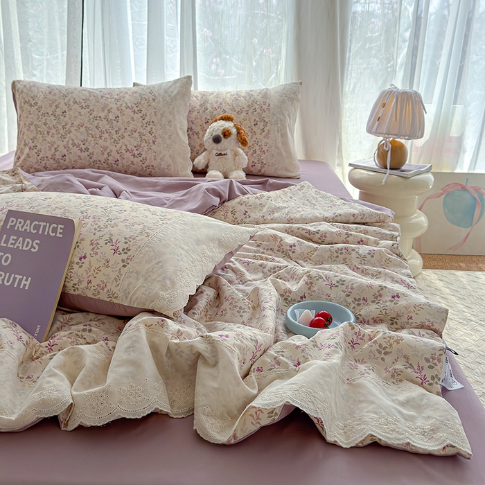 91家纺网 家纺一手货源 找家纺 铺尚美家纺 2026春夏新款古法水洗云感棉夏被四件套全棉花边印花夏凉被空调被 花酿