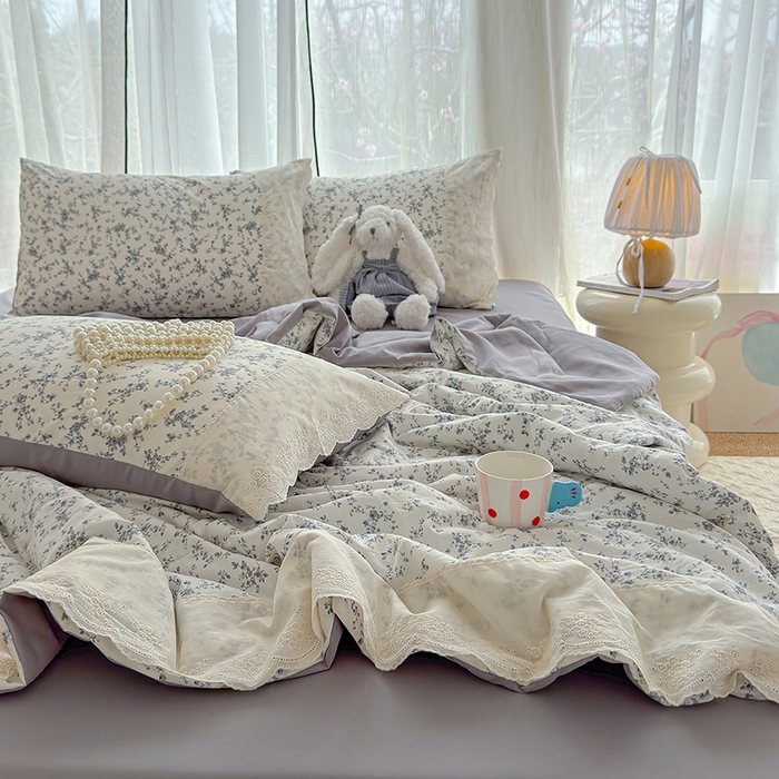 91家纺网 家纺一手货源 找家纺 铺尚美家纺 2026春夏新款古法水洗云感棉夏被四件套全棉花边印花夏凉被空调被 素羽
