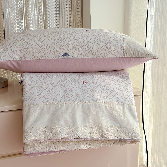 91家纺网 家纺一手货源 找家纺 铺尚美家纺 2026春夏新款古法水洗云感棉夏被四件套全棉花边印花夏凉被空调被 甜梦小狗