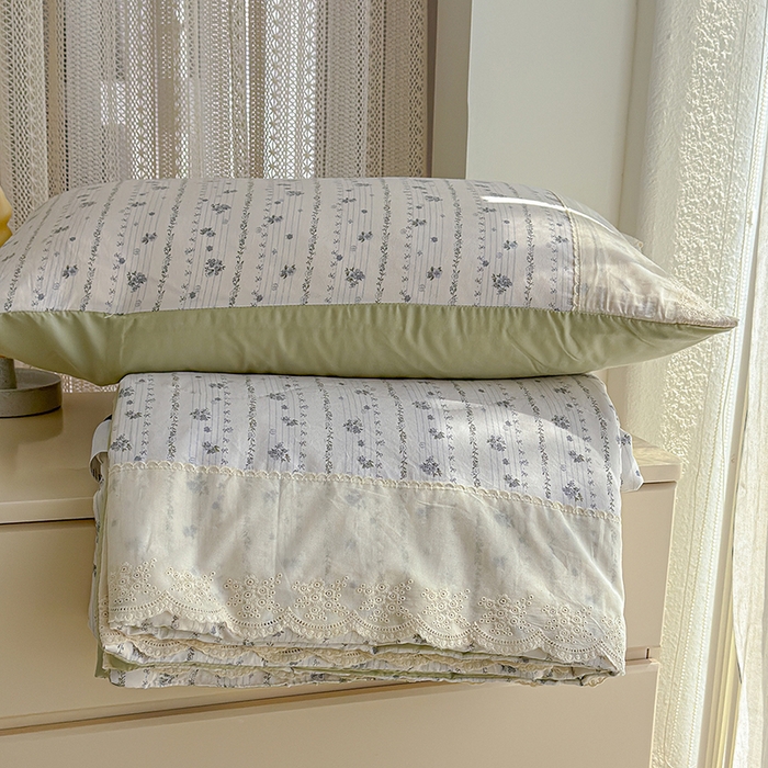 91家纺网 家纺一手货源 找家纺 铺尚美家纺 2026春夏新款古法水洗云感棉夏被四件套全棉花边印花夏凉被空调被 蓝花楹