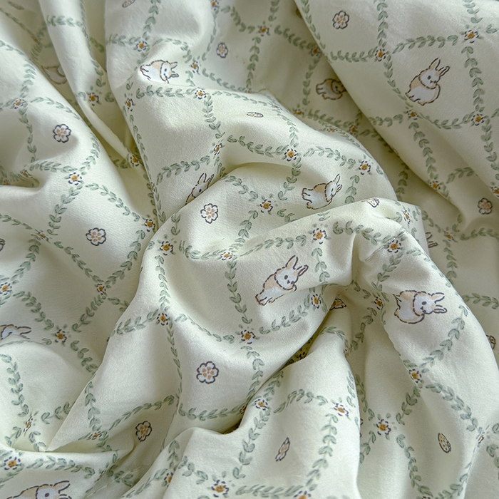 91家纺网 家纺一手货源 找家纺 铺尚美家纺 2026春夏新款古法水洗云感棉夏被四件套全棉花边印花夏凉被空调被 兔朵朵