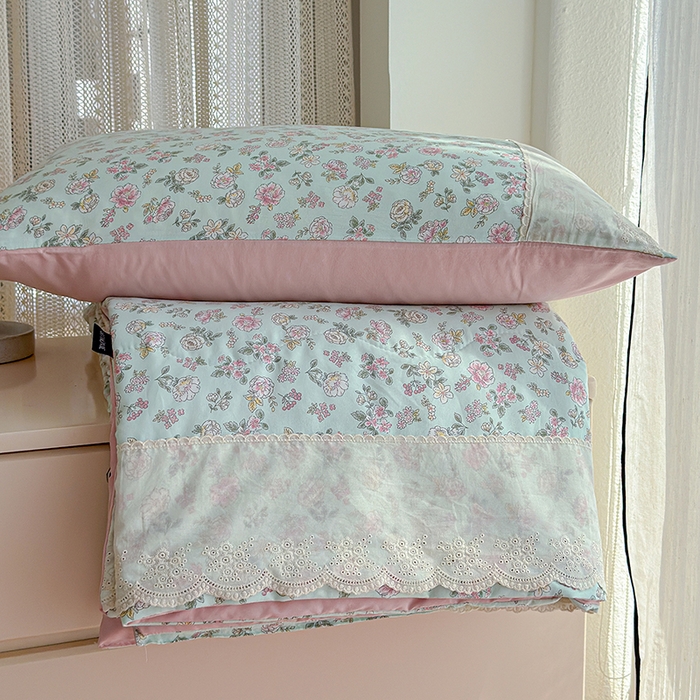 91家纺网 家纺一手货源 找家纺 铺尚美家纺 2026春夏新款古法水洗云感棉夏被四件套全棉花边印花夏凉被空调被 花畔