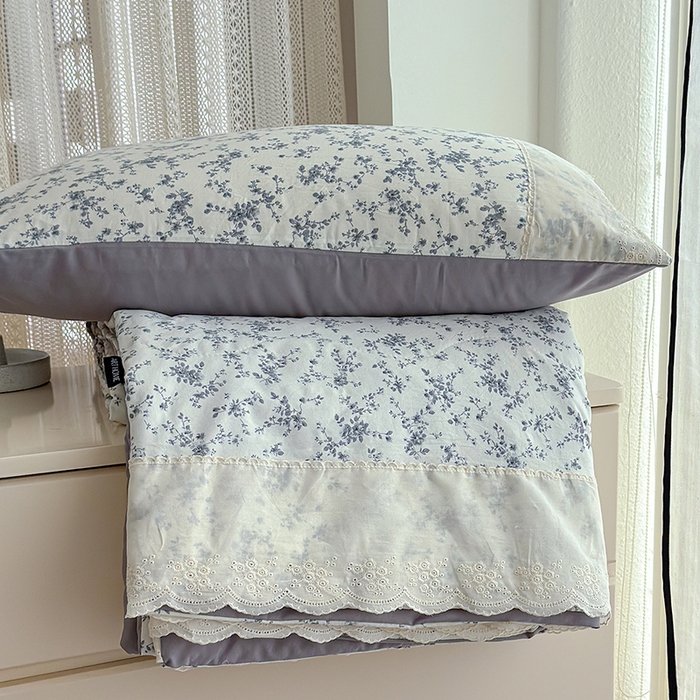 91家纺网 家纺一手货源 找家纺 铺尚美家纺 2026春夏新款古法水洗云感棉夏被四件套全棉花边印花夏凉被空调被 素羽