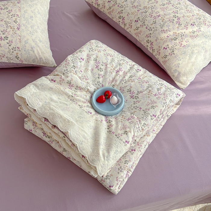 91家纺网 家纺一手货源 找家纺 铺尚美家纺 2026春夏新款古法水洗云感棉夏被四件套全棉花边印花夏凉被空调被 花酿