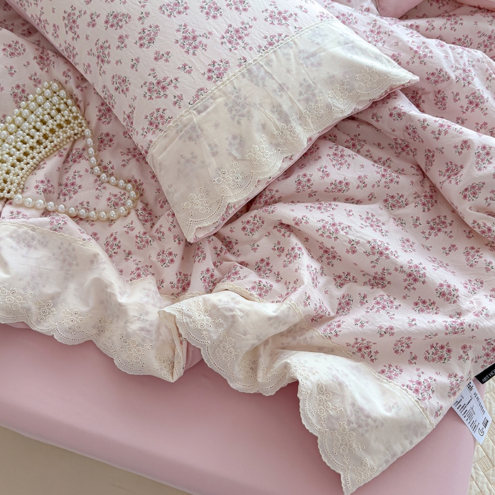 91家纺网 家纺一手货源 找家纺 铺尚美家纺 2026春夏新款古法水洗云感棉夏被四件套全棉花边印花夏凉被空调被 桃笺