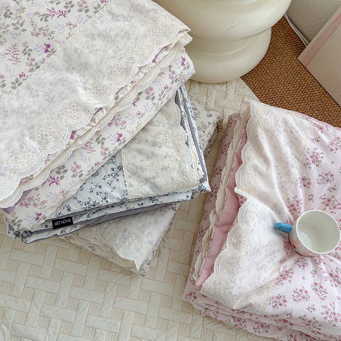 91家纺网 家纺一手货源 找家纺 铺尚美家纺 2026春夏新款古法水洗云感棉夏被四件套全棉花边印花夏凉被空调被 组合图仅供参考不可下单