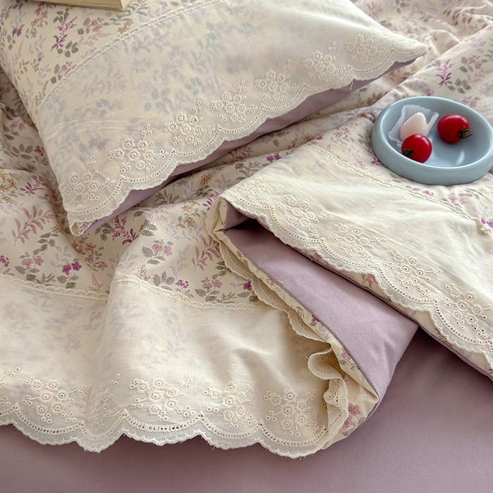 91家纺网 家纺一手货源 找家纺 铺尚美家纺 2026春夏新款古法水洗云感棉夏被四件套全棉花边印花夏凉被空调被 花酿