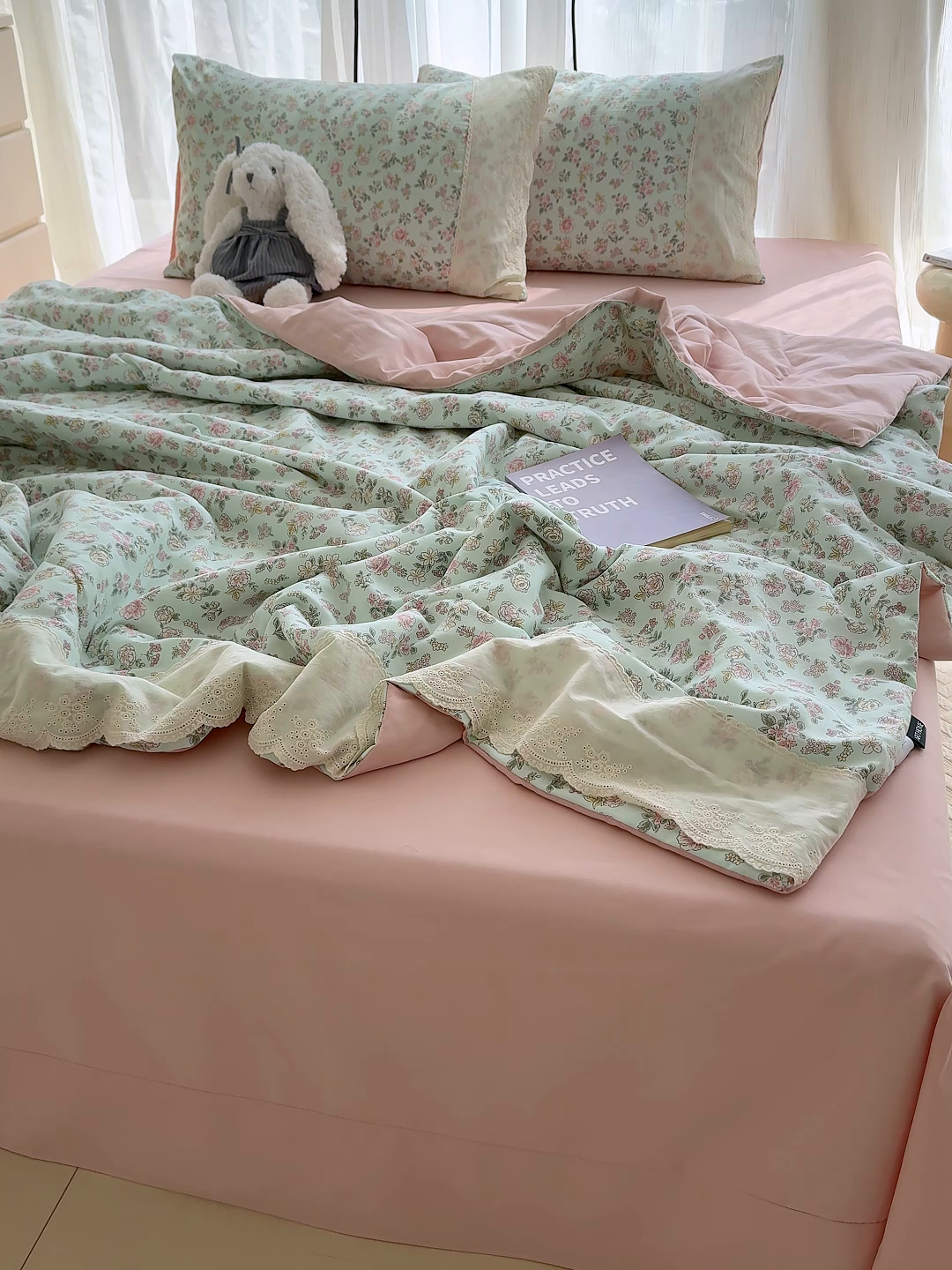 91家纺网 家纺一手货源 找家纺 铺尚美家纺 2026春夏新款古法水洗云感棉夏被四件套全棉花边印花夏凉被空调被 花畔