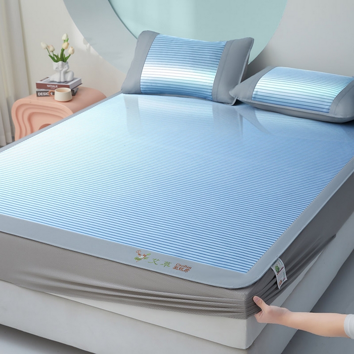 91家纺网 家纺一手货源 找家纺 （总）航途席业 2026新款刺绣可水洗碳光冰丝席宽包边无纺布冰丝席艾香系列