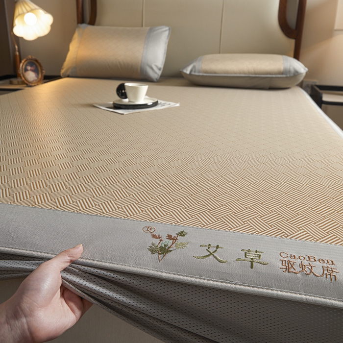 91家纺网 家纺一手货源 找家纺 （总）航途席业 2025新款凉席三明治刺绣可水洗碳光冰丝席宽包边艾香系列