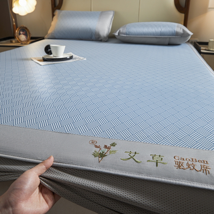 91家纺网 家纺一手货源 找家纺 （总）航途席业 2025新款凉席三明治刺绣可水洗碳光冰丝席宽包边艾香系列