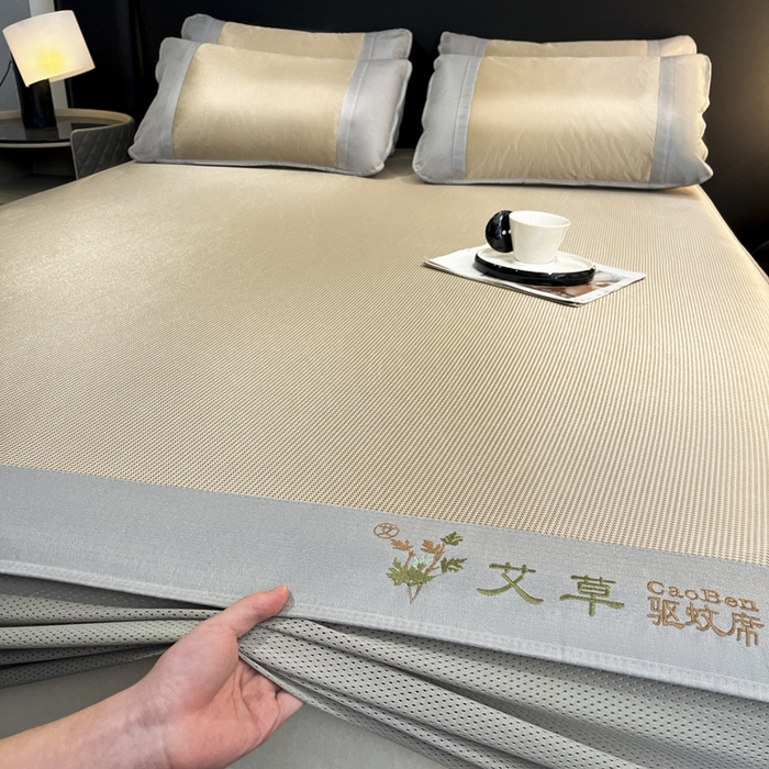 91家纺网 家纺一手货源 找家纺 （总）航途席业 2025新款凉席三明治刺绣可水洗碳光冰丝席宽包边艾香系列