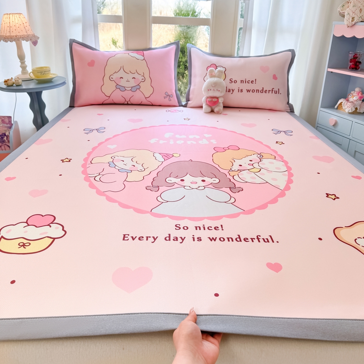 川悦生活 2026新款碳光冰丝大阪卡通凉席 蛋糕女孩