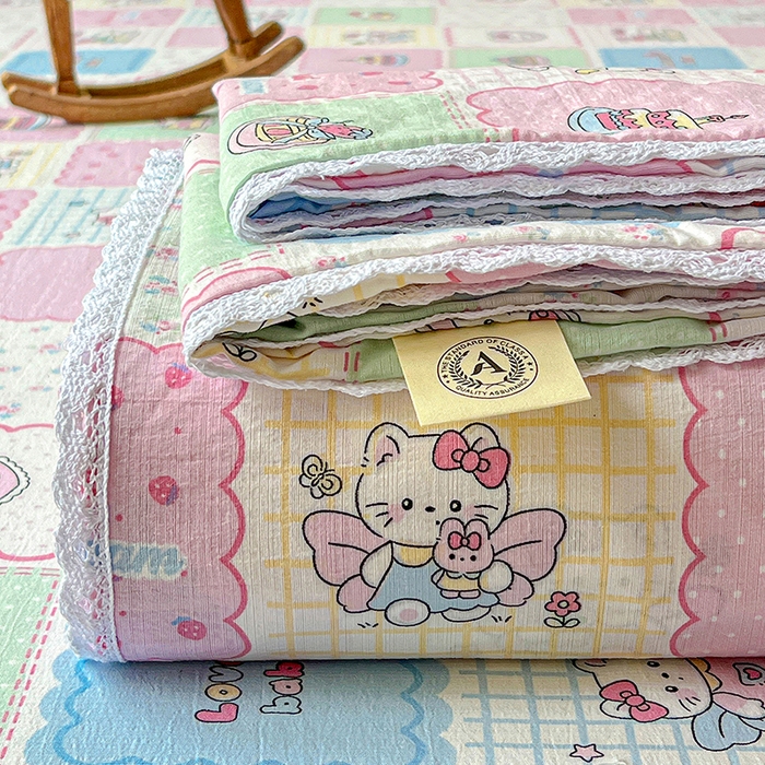 91家纺网 家纺一手货源 找家纺 水木坊 2025新款云感提花双层纱花边床单 蛋糕派队