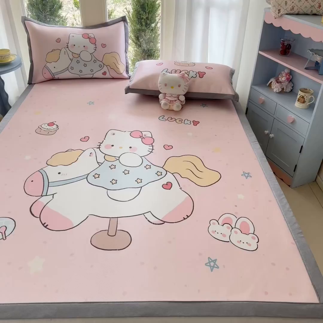 91家纺网 家纺一手货源 找家纺 川悦生活 2026新款碳光冰丝大阪卡通凉席 小麦喵喵