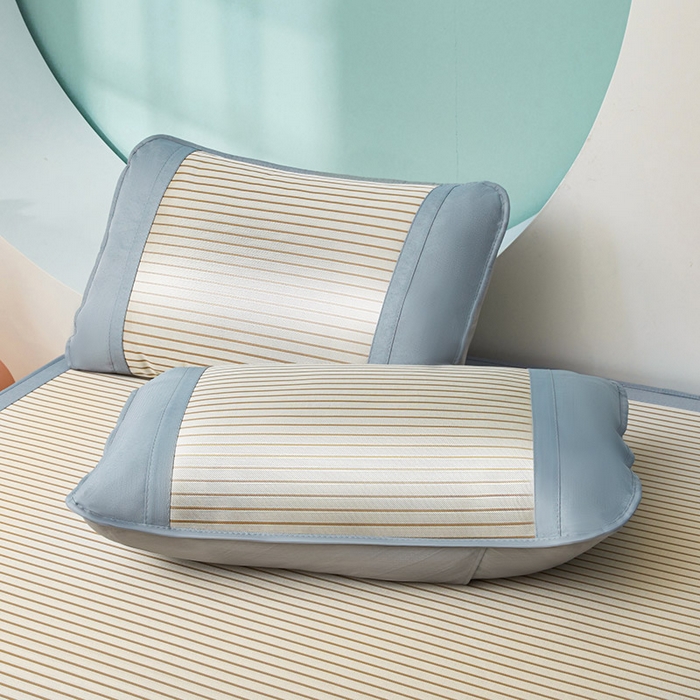 91家纺网 家纺一手货源 找家纺 航途席业 2025新款凉席三明治刺绣可水洗碳光冰丝席宽包边艾香系列 艾香条纹床笠款星光银