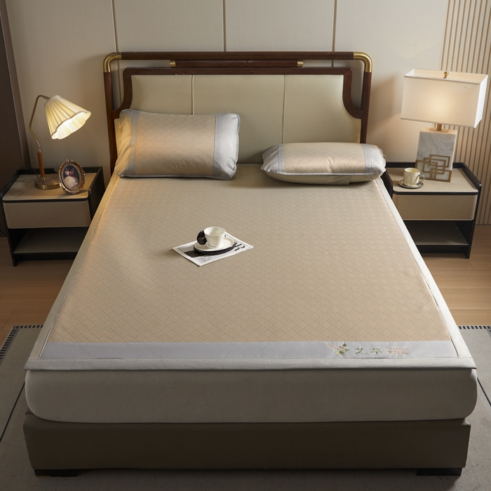 航途席业 2025新款凉席三明治刺绣可水洗碳光冰丝席宽包边艾香系列 艾香冰丝席饼干-咖