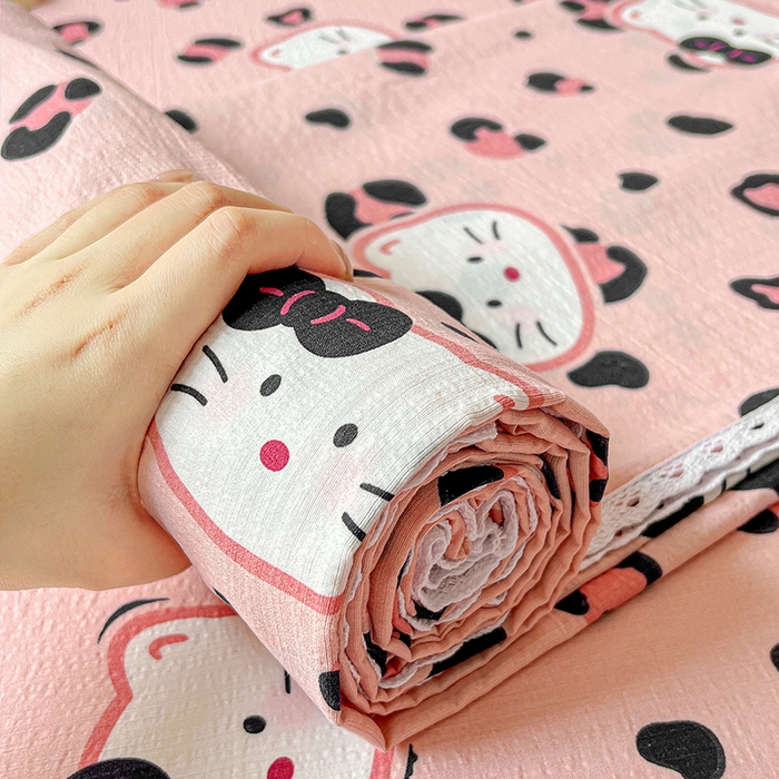 91家纺网 家纺一手货源 找家纺 水木坊 2025新款云感提花双层纱花边床单 豹纹猫咪粉