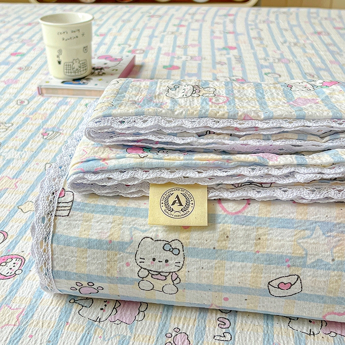 水木坊 2025新款云感提花双层纱花边床单 草莓猫