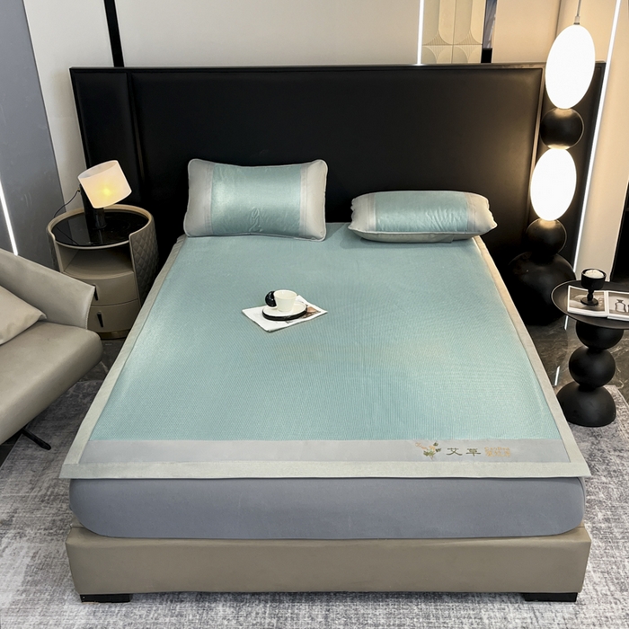 航途席业 2025新款凉席三明治刺绣可水洗碳光冰丝席宽包边艾香系列 艾香千鸟格床席款绿色