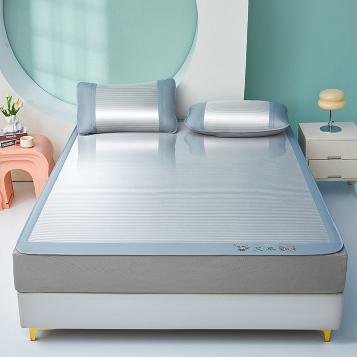 航途席业 2025新款凉席三明治刺绣可水洗碳光冰丝席宽包边艾香系列 艾香条纹床席款绅士灰