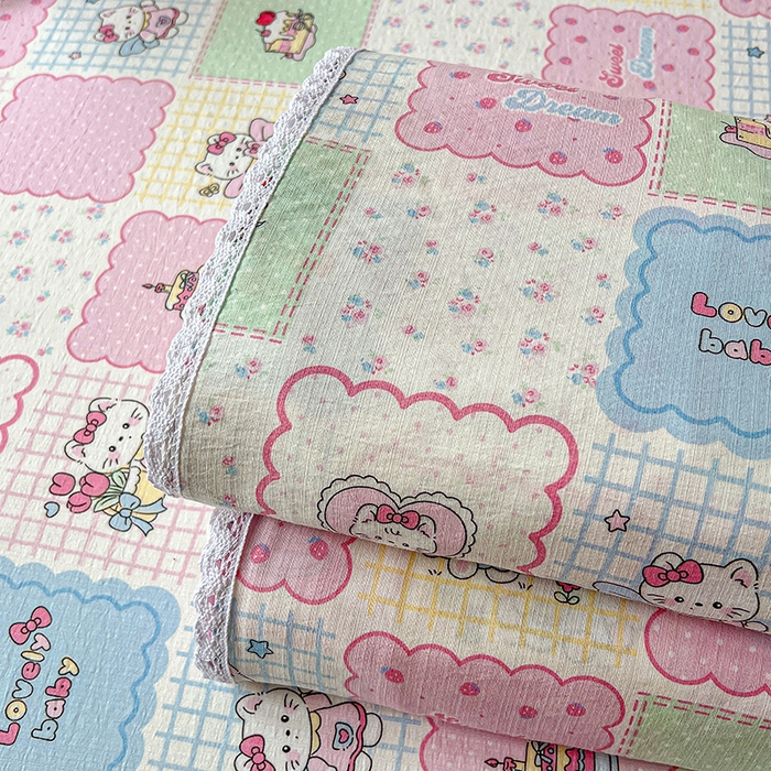 91家纺网 家纺一手货源 找家纺 水木坊 2025新款云感提花双层纱花边床单 蛋糕派队