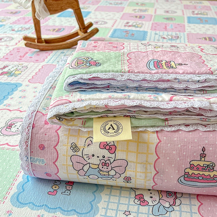 91家纺网 家纺一手货源 找家纺 水木坊 2025新款云感提花双层纱花边床单 蛋糕派队