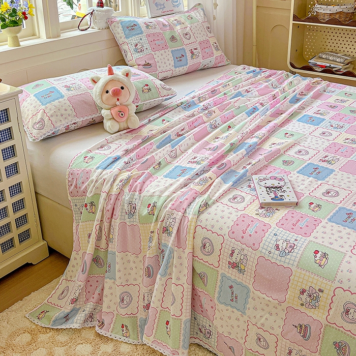 91家纺网 家纺一手货源 找家纺 水木坊 2025新款云感提花双层纱花边床单 蛋糕派队