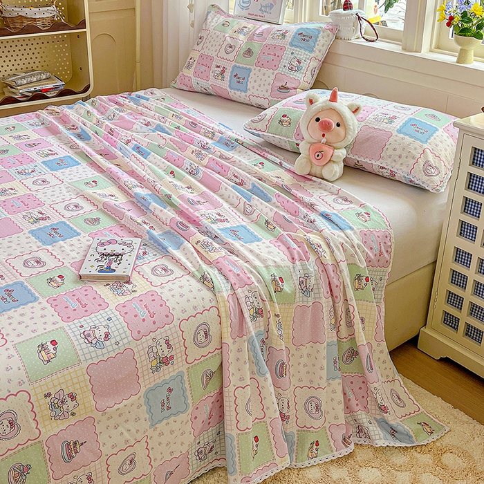 91家纺网 家纺一手货源 找家纺 水木坊 2025新款云感提花双层纱花边床单 蛋糕派队