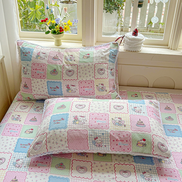 91家纺网 家纺一手货源 找家纺 水木坊 2025新款云感提花双层纱花边床单 蛋糕派队